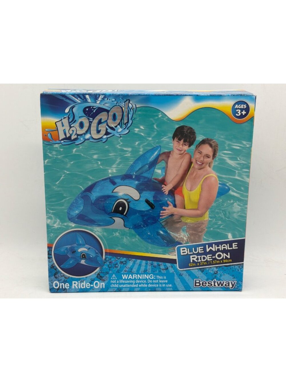 H2OGO! Blue Whale Pool Float With Sturdy Vinyl & Handles For Kids Ages 3+ 62" X